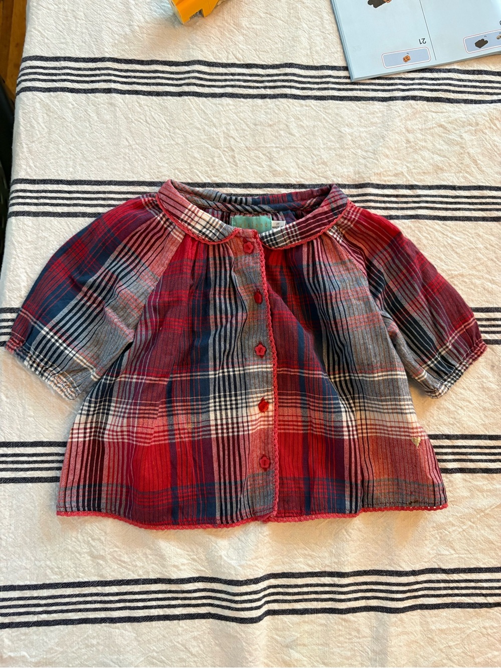 Girls Red Plaid Button-Front Top with Peter Pan Collar